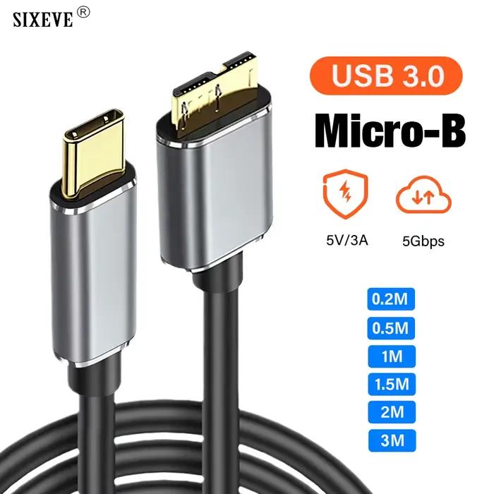 Câble de disque dur externe USB 3.0 Type C vers Micro B SIXEVE pour Toshiba Seagate WD Lenovo PC portable données synchronisation rapide et sécurisée