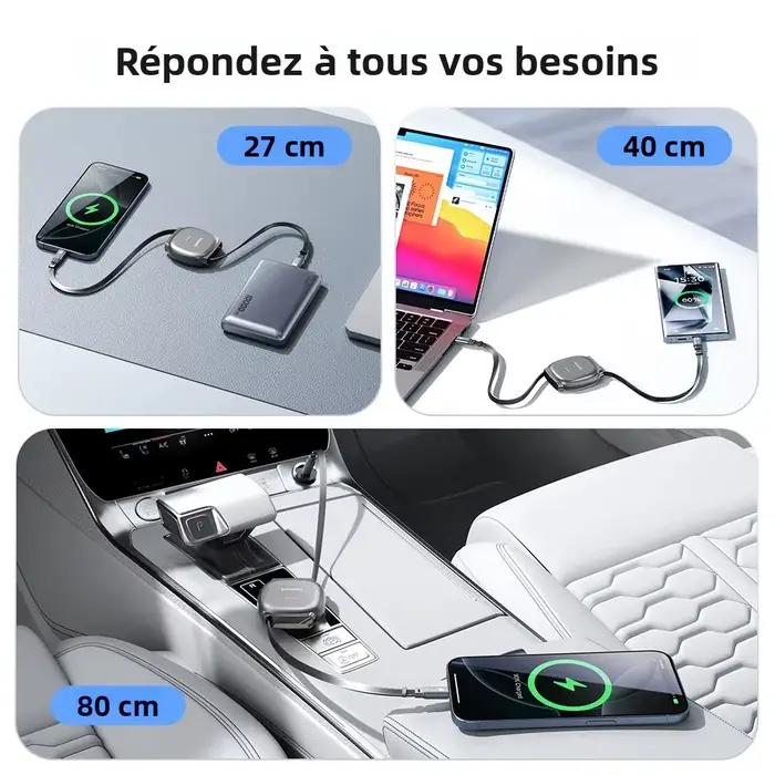 Câble rétractable Toocki 100W Type C pour iPhone 16 15 Pro Max Samsung