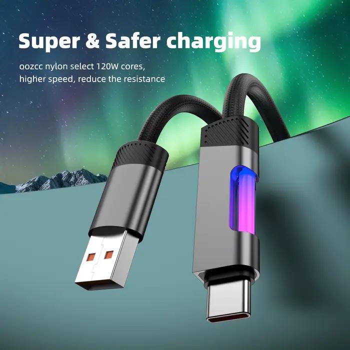 Câble de charge rapide RGB 120W 6A USB Type C avec lumière ambiante RGB pour TV