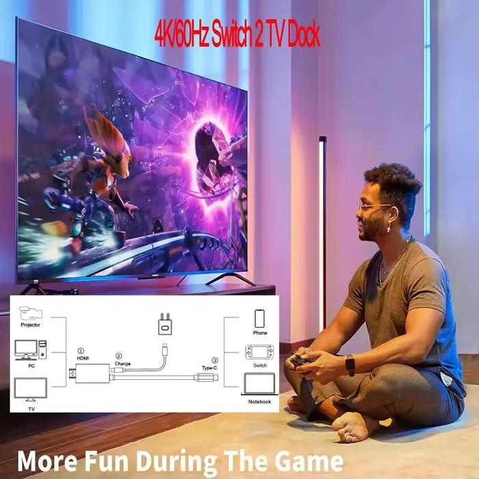 Câble adaptateur USB C vers HDMI Compatible avec Nintendo Switch 2