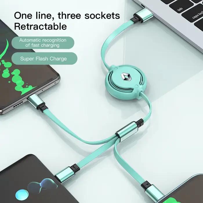 Câble de charge rapide Micro USB Type C 3 en 1 pour Renault Megane Kadjar QM6 Clio Koleos Espace Captur ZOE RS intérieur de voiture recharge rapide multi couleur compatible