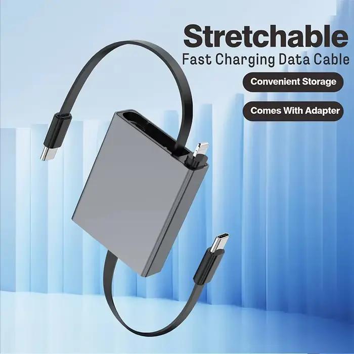 Câble USB rétractable Type C 60W PD à charge rapide pour iPhone 17 16 15 14 13