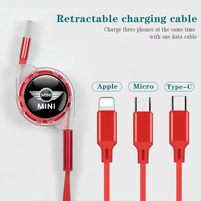 Câble de chargement télescopique 3 en 1 pour MINI Cooper JCW Countryman Clubman Cabrio Paceman Coupe Roadster charge rapide interface type-c android ios longueur 100cm