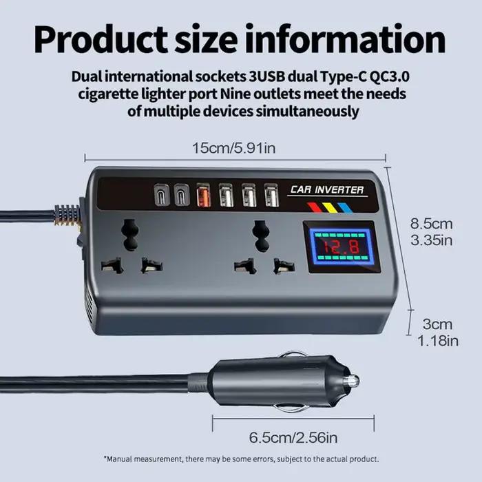 Chargeur de Voiture Portable 12V 24V à 220V avec 3 Ports USB pour Voitures Camions SUV RV Occasions Spéciales
