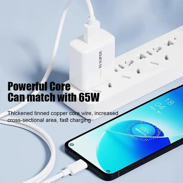 Chargeur USB SuperVOOC 65W pour OPPO Find X9 X8 Pro K13 Reno 12 Realme 15 OnePlus 13 13R Nord 5 Câble Type C Adaptateur de charge rapide