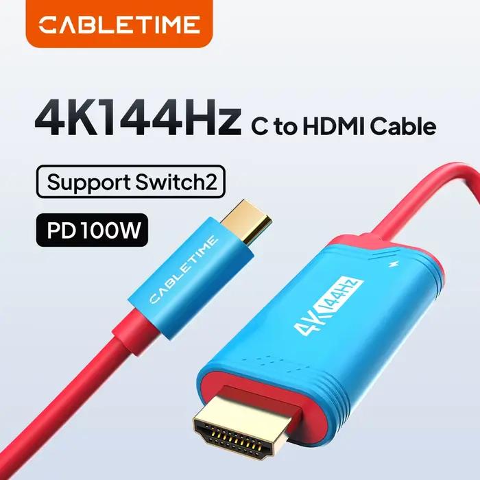 CABLETIME PD 100W Câble USB C vers HDMI 4K144Hz Adaptateur de câble Type C vers HDMI pour Nintendo Switch PS4 PS5 Occasions Spéciales Gaming