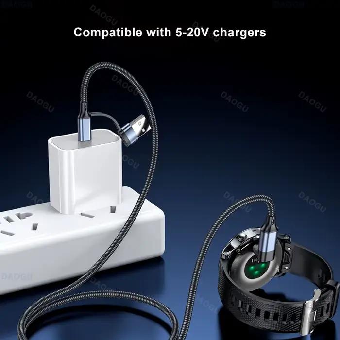 Câble de charge USB A Type C 2 en 1 pour montre Garmin Fenix 6 6s 6x Baro Venu 2 2S Plus 3s