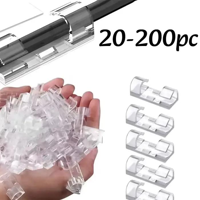 20-200 pièces de clips de gestion de câbles autocollants en plastique transparent pour l'organisation