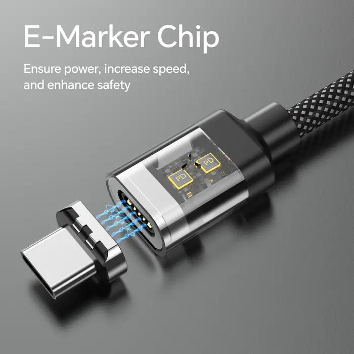 Câble de charge magnétique USB C 1,2 m 100 W Type C vers Type C, câbles en nylon tressé, transfert de données, charge rapide
