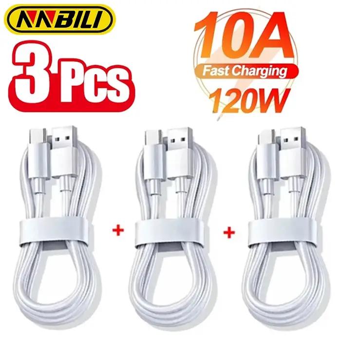 NNBILI 1-3 pièces 10A 100W Type C câble de charge Super rapide cordon de données pour Huawei