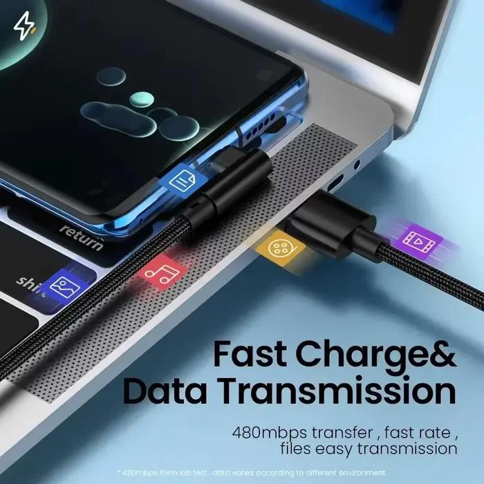 Câble de charge rapide USB vers Type C à angle de 90 degrés 66W 6A