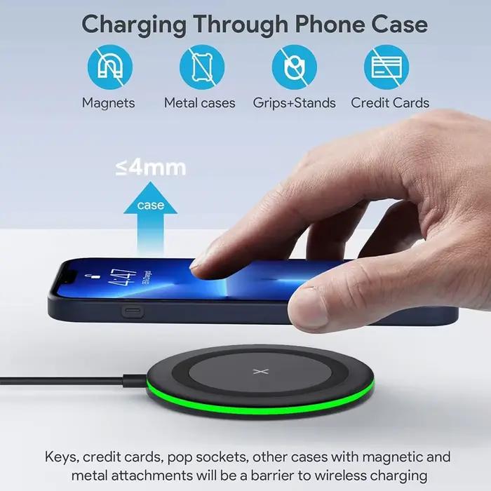 Support de chargeur sans fil LED, base de charge rapide compatible avec les smartphones iPhone 17-12 Pro Max/8, Xiaomi et Samsung