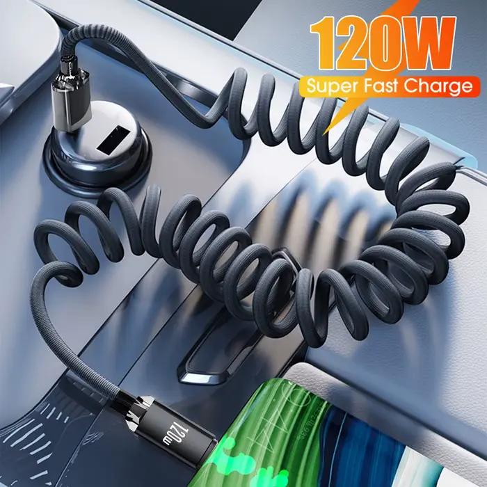 Câble USB C rétractable 120W en nylon tressé rapide et robuste pour smartphones et tablettes occasions quotidiennes et voyages