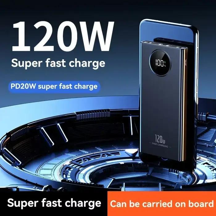Banque d'alimentation à charge super rapide 120W capacité 80000mAh pour iPhone Xiaomi Samsung compatibles grandes marques smartphones recharge rapide affichage numérique durable