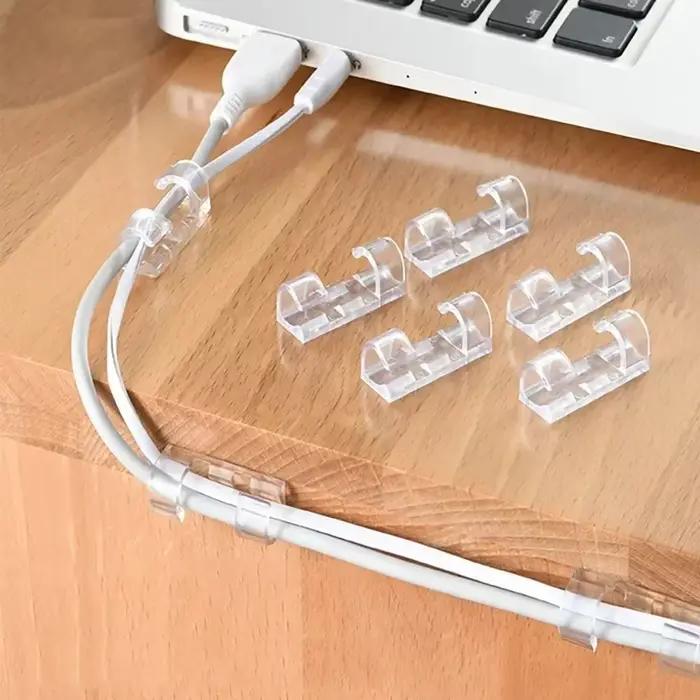 5/20 pièces – Clips de gestion de câbles autocollants en plastique transparent