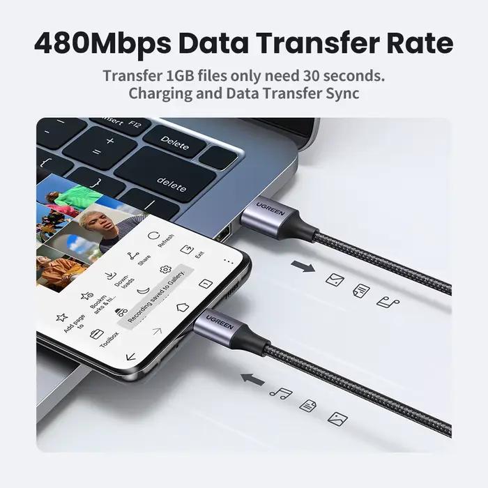 Câble USB Type C UGREEN 3A pour iPhone 17 16 Xiaomi Samsung