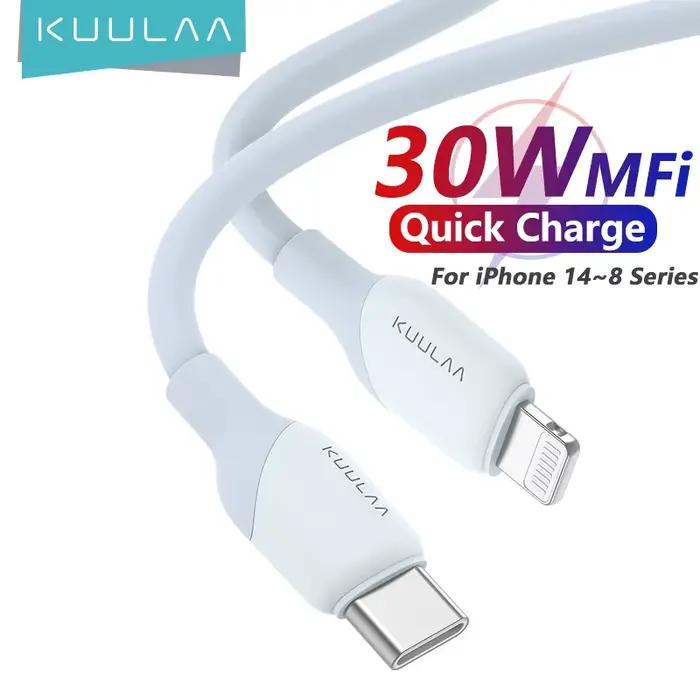 Câble USB C à Lightning PD30W certifié MFi pour iPhone 14 13 12 11 AirPods iPad charge rapide silicone liquide occasionnels et spéciaux