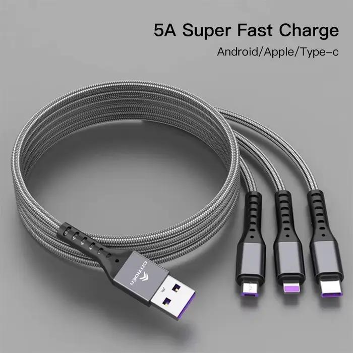 Câble de chargement USB 3 en 1 pour Citroën C1 DS3 C2 C3 VTS C4 Saxo C4L C5 C6 C8 Xsara C3XR Picasso Blanc Gris Rouge Noir