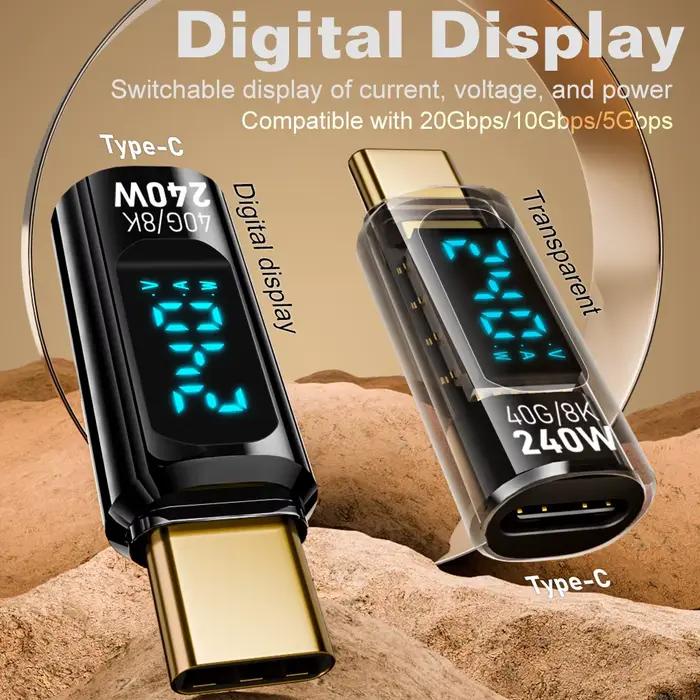 Adaptateur USB4 Type C UGOURD avec affichage numérique, câble USB 4 80 Gbps Thunderbolt 4/5/3, connecteur USB-C vers USB-C OTG PD 240W 8K pour appareils photos, stockage mobile, ordinateur, appareils intelligents, caméra IP, lunettes VR/AR, décodeurs et robots