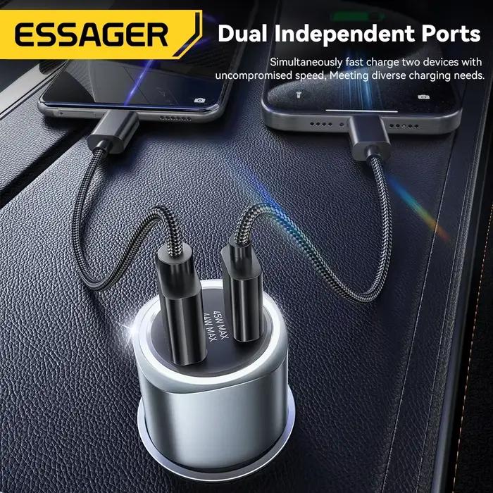 Essager USB C chargeur de voiture 89W 2 Ports Charge Super rapide PD QC 3.0