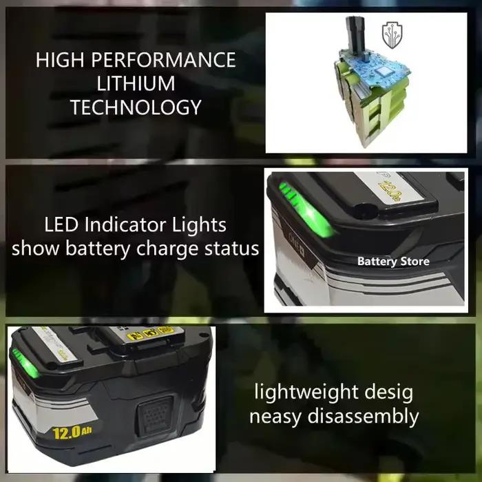 Nouvelle batterie haute performance RYOBI 18V 12.0Ah-15C l-ion adaptée à tous les outils électriques de la série P104 P108 P109 RB18L50 RB18L20