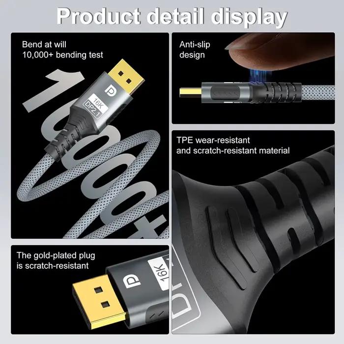 16K DP 2.1 8K @ 120Hz 4K @ 240Hz 32Gbps HDR vidéo Audio Displayport câble Port d'affichage pour ordinateur portable TV