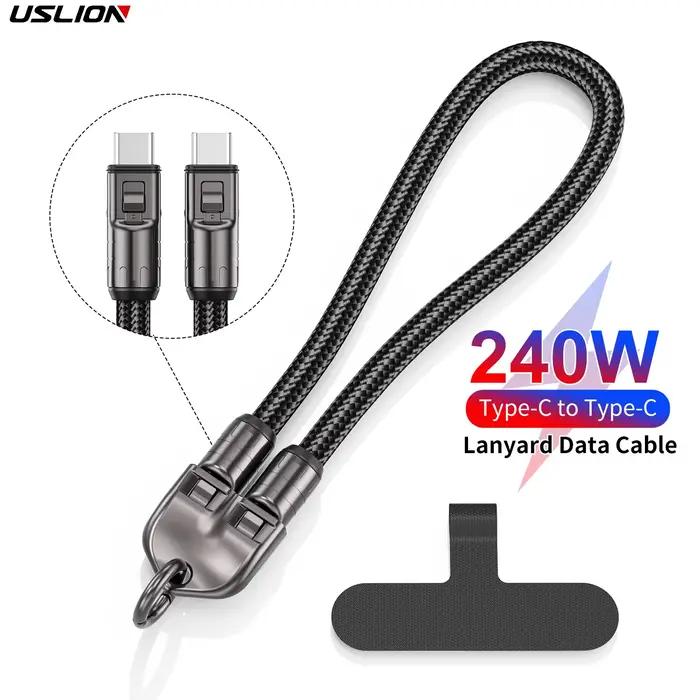 USLION 30CM 240W câble USB C tressé en aluminium lanière de téléphone Type C
