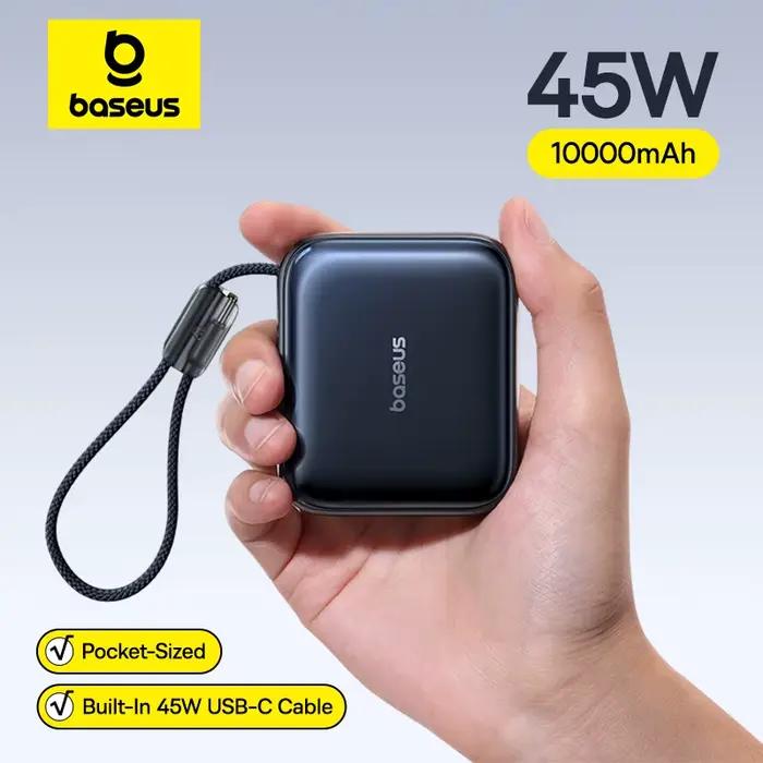 Banque d'alimentation mini Baseus 45W 10000mAh avec câble USB-C intégré