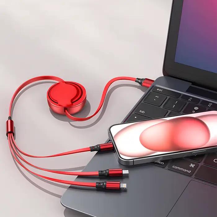 Câble de charge rétractable 3 en 1 100W super rapide universel avec USB Type C Micro pour iPhone Samsung Huawei Xiaomi