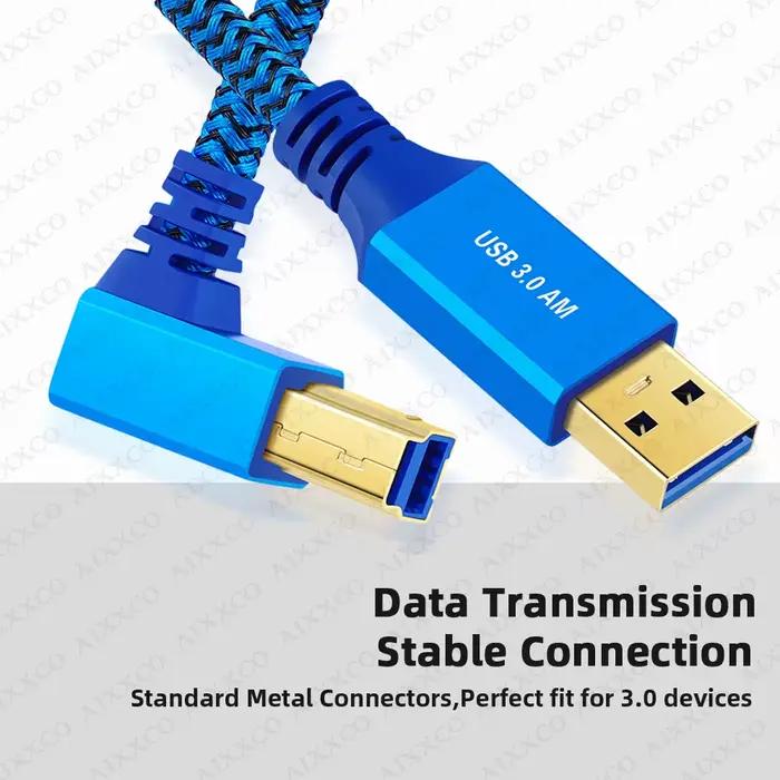 AIXXCO 90 degrés USB B vers USB A câble d'imprimante USB 3.0 mâle