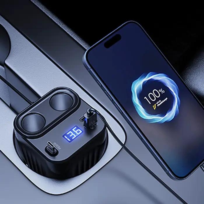 Chargeurs de voiture 60W câble rétractable Extension antidérapante chargeur à 2 ports