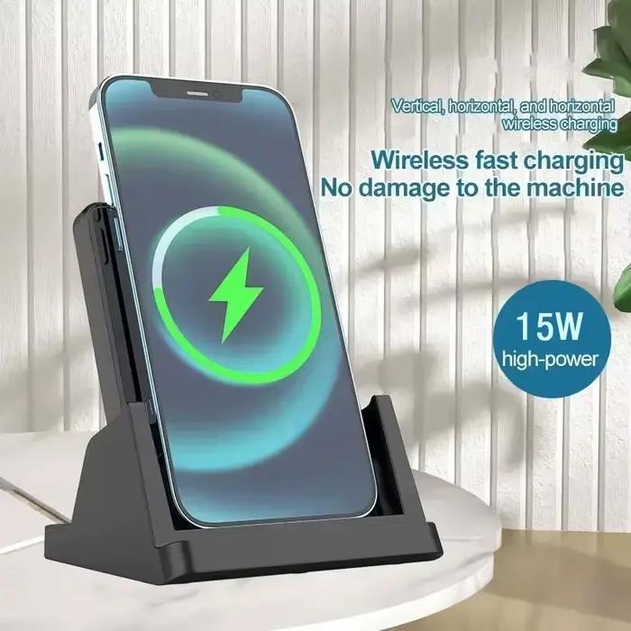 Support de Chargeur Sans Fil Amovible Vertical pour Bureau Compatible iPhone 17 16 15 14 13 12 Samsung S25 Xiaomi 15 – Station de Recharge Rapide