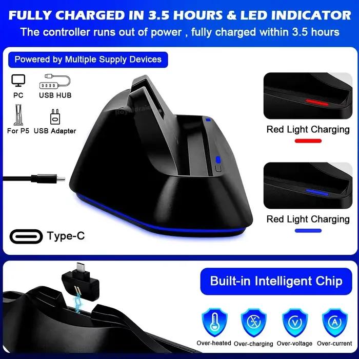 Station de charge à alignement automatique 7 lumières pour PS5 et PS Portal – Support