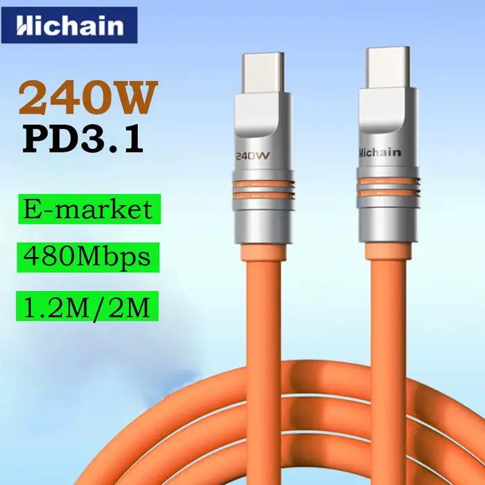 Hichain PD240W USB C câble de charge rapide Silicone liquide souple Type vers C
