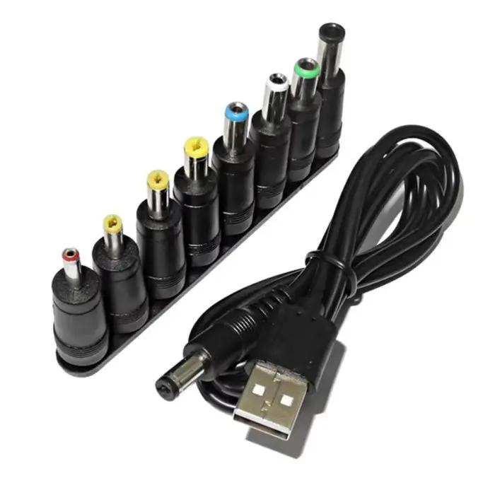 Câble d'alimentation universel USB vers DC Jack 5.5x2.1mm 5V Charging Cord 8 embouts de connecteur pour caméras de vidéosurveillance boîte TV occasions spéciales recharge facile et polyvalent