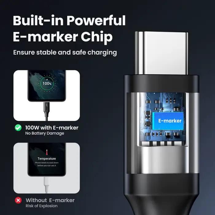 UGREEN USB C vers USB C câble PD100W pour iPhone 17 16 15 MacBook pour Samsung Galaxy S25 5A e-marker puce charge rapide Type C cordon