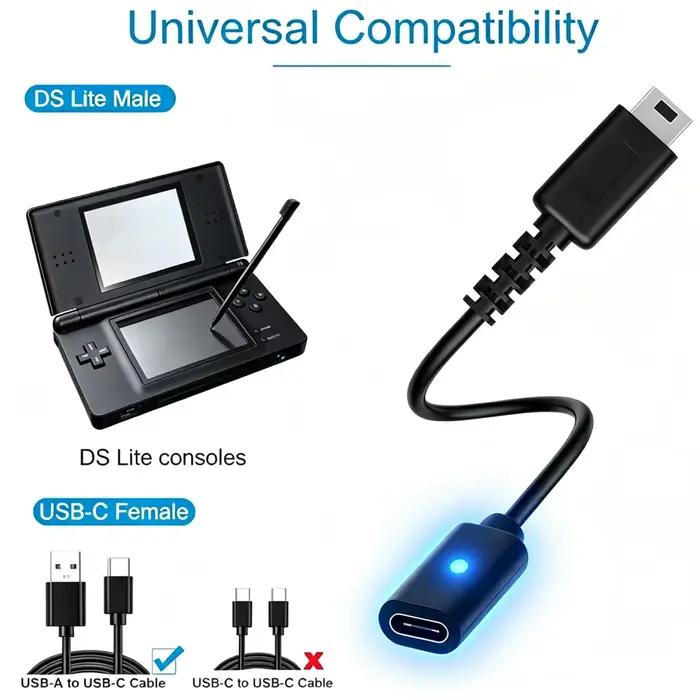 Adaptateur de câble de charge USB C pour Nintendo DS Lite