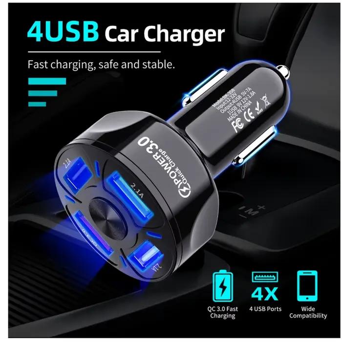Chargeur USB de voiture à 4 ports pour téléphone portable