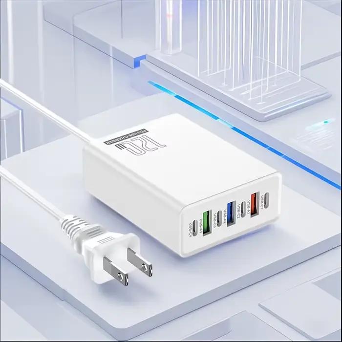 Tête de charge 120W à 7 ports (3 USB + 4 PD) – Chargeur rapide pour téléphones mobiles 5V4A – Standard US/EU/UK – Modèle 2026