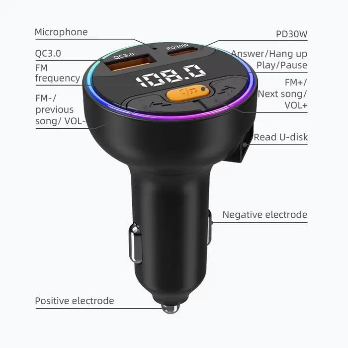 Transmetteur FM chargeur rapide de voiture pour téléphone Bluetooth 5.3 Kit