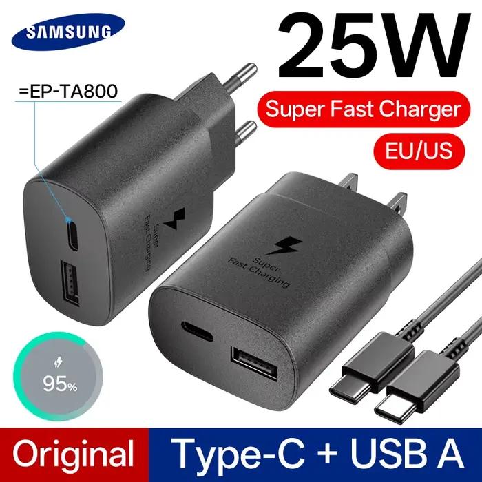 Chargeur Super Rapide Samsung 25W Type C Adaptateur Galaxy S26 S25 S24 S23 S21 S22 Plus A17 A07 A55 A35 A25 Z Flip Fold 7 6 5 Note 20