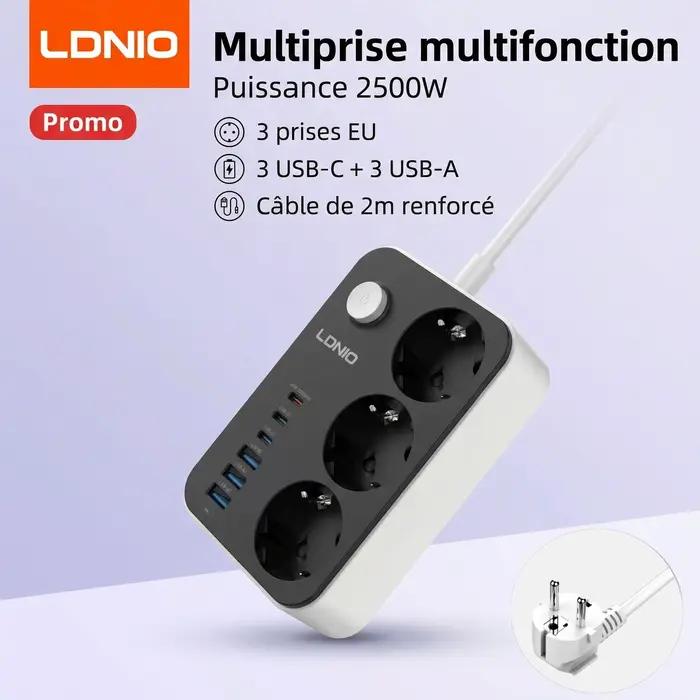 Multiprise LDNIO 3 Prises 6 Ports USB