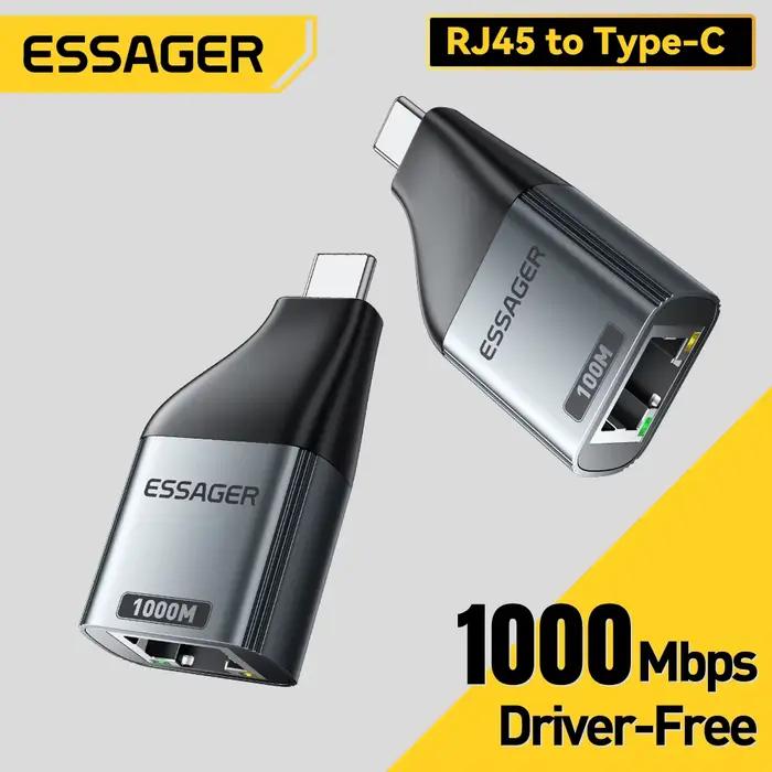 Essager adaptateur Ethernet 1000/100Mbps RJ45 à Type C connecteur Extension pour PC tablette ordinateur portable