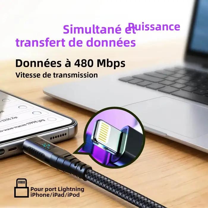 Câble de charge rapide USB vers Lightning certifié MFi