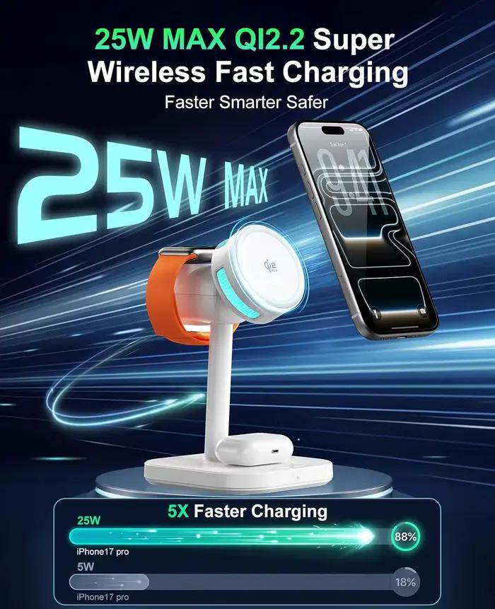 Station de charge sans fil magnétique 4-en-1 TEC Cooling Qi2.2 25W avec veilleuse