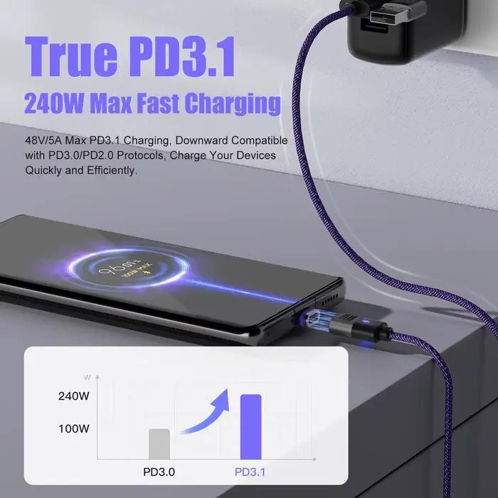 Câble de charge magnétique ultra-rapide 240W PD3.1 pour iPhone Samsung Xiaomi chargeur de téléphone rapide et durable pour femmes hommes occasions spéciales
