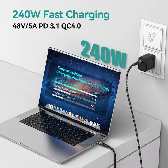 Câble USB 5 80Gbps 240W 8K 60Hz pour Thunderbolt 5 Type C charge rapide Thunderbolt3 USB 5.0