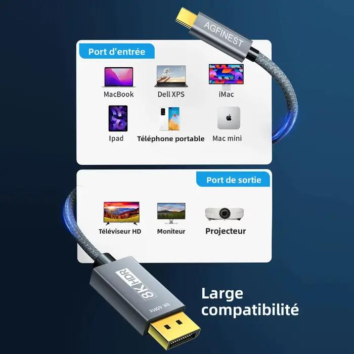 Câble USB C vers DisplayPort 1.4 8K60Hz 4K144Hz