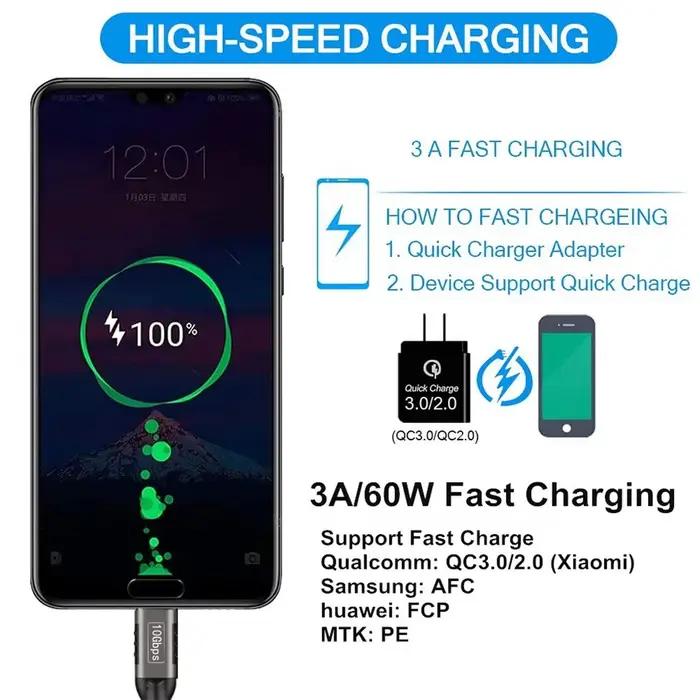 Hannord USB3.2 10Gbps USB A vers USB C 3.2 Gen2 type-c câble transfert de données 3A 60W QC 3.0 charge rapide pour iphone Macbook SSD