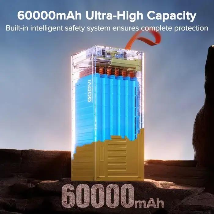 Batterie externe 60000 mAh PD22.5W QC3.0 avec affichage numérique et lampe de poche pour charge rapide de smartphones et tablettes